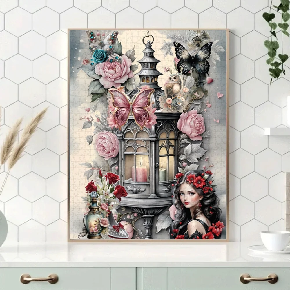 500/1000 Pieces Jigsaw Puzzle Vintage Lantern & Floral  Jigsaw Puzzle Educational Toy for Kids Children 's Games Christmas Gift