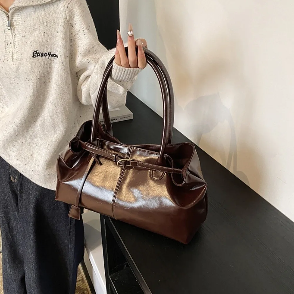 

Fashion Oil PU Leather Handbag Multifunctional Large Capacity Shoulder Bag Casual Tote Bag Women