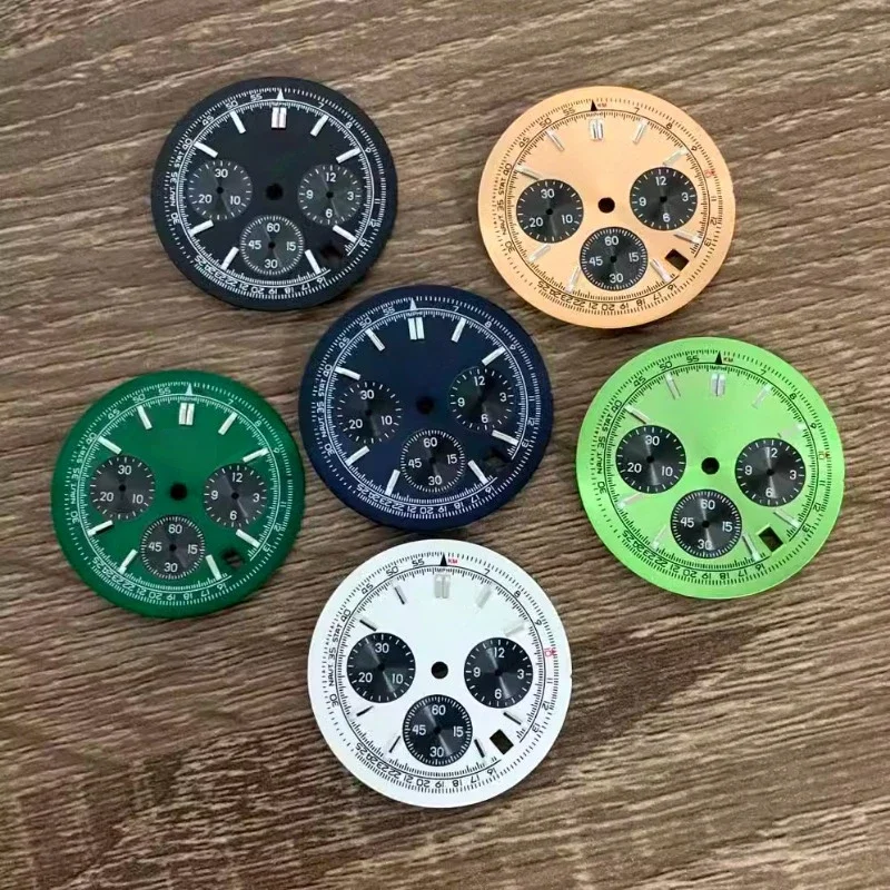 VK63 33.6mm Dial S Green Luminous Strip Nail Dial Suitable for VK63 Quartz Movement Modification Watch Literal Accessories New