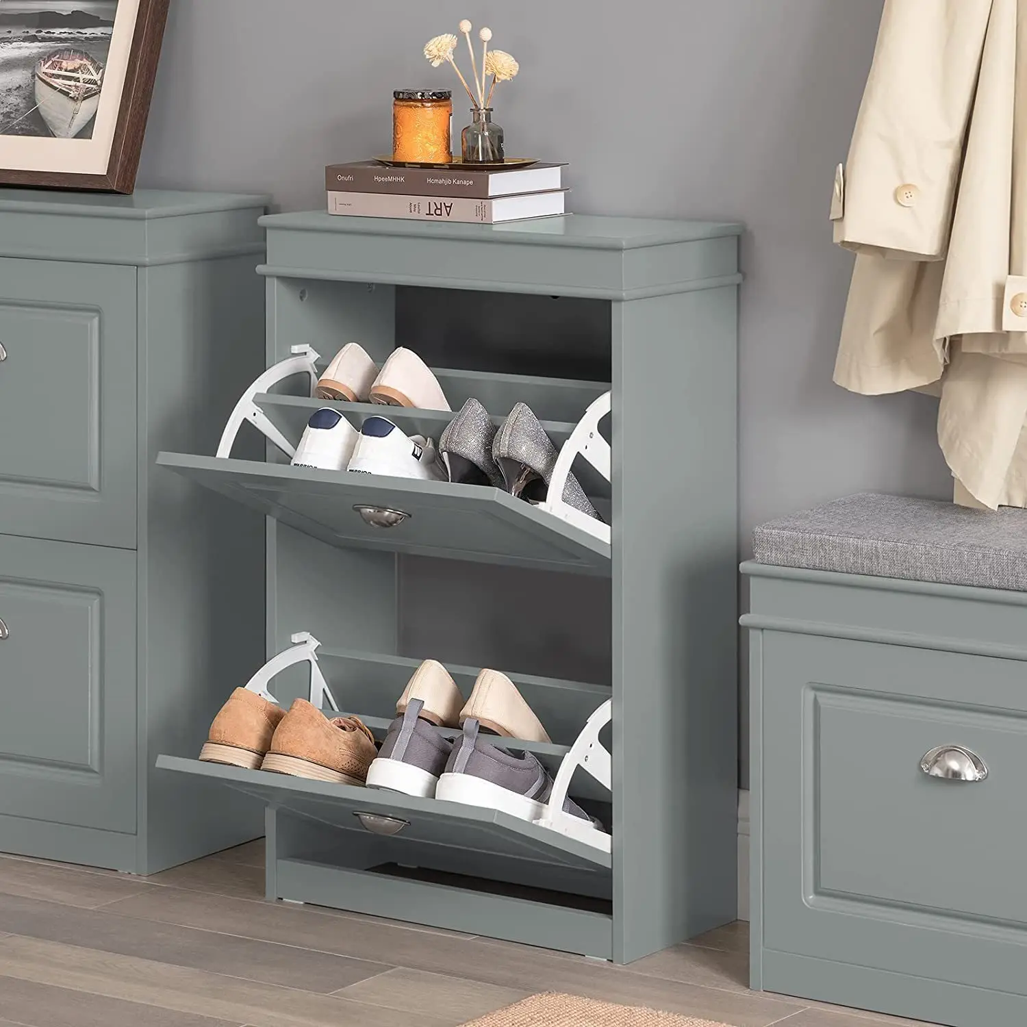 Furniture panel tipping drawer shoe cabinet 2 layers shoe rack shoe entrance foyer entrance cabinet against