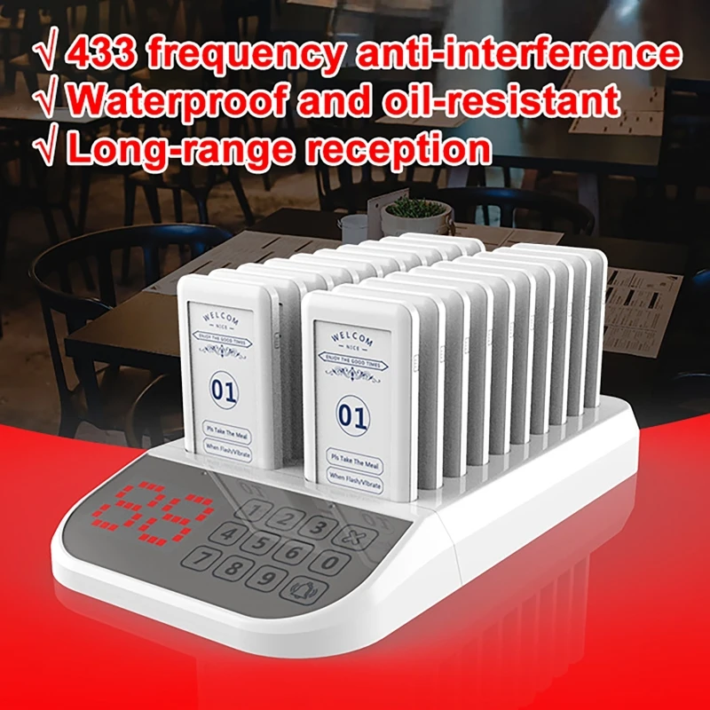 1 with 20 White Wireless Meal Picker Set Pager System Restaurant Ringing And Calling Device Queuing Number Calling Device