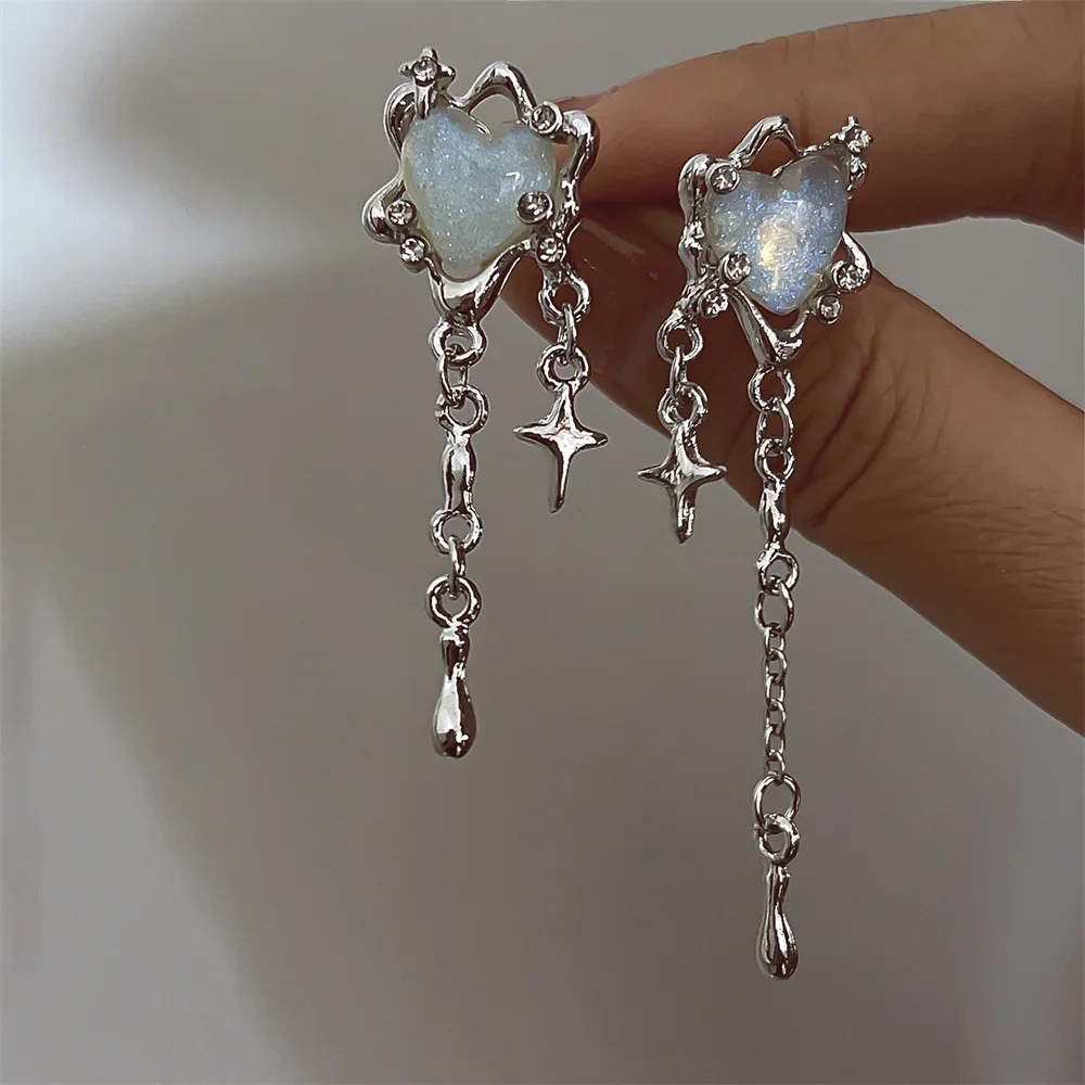 Einfache Katzenauge Liebe Ohrringe Silber Farbe unregelmäßige Stern Quaste Ohrringe für Frauen