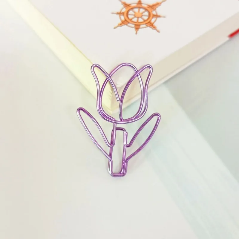 Clips de papel de tulipán, marcapáginas Kawaii para cuaderno planificador, papelería coreana, Clips para fotos, suministros de oficina, carpeta marcapáginas, 10 Uds.