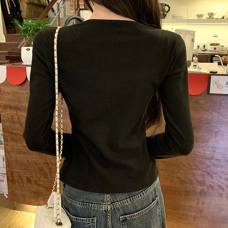 2026 Herbst Winter Damen T-Shirt Spitze Schlankes Basis-T-Shirt Elegantes Vielseitiges Strick-Layering-Oberteil mit Langen Ärmeln für Damen Neu eingetroffenes T-Shirt – Detail 14