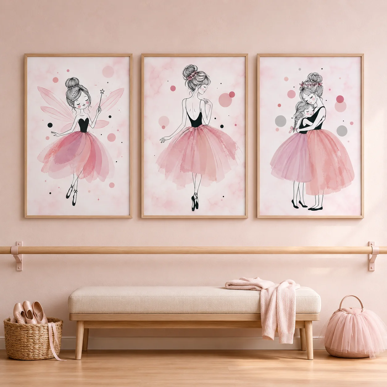 Nursery Wall Art Ballerina Fairy Canvas Painting Pink Princess Poster Print Girls Room Wall Decor
