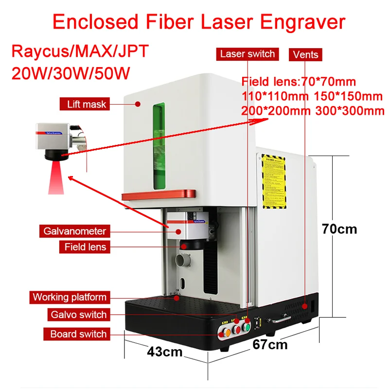 

50 Вт Raycus закрытый волоконный лазерный гравер MAX JPT EM7 гравировальная маркировочная машина 20 Вт 30 Вт вращающаяся ось дополнительная полевая линза