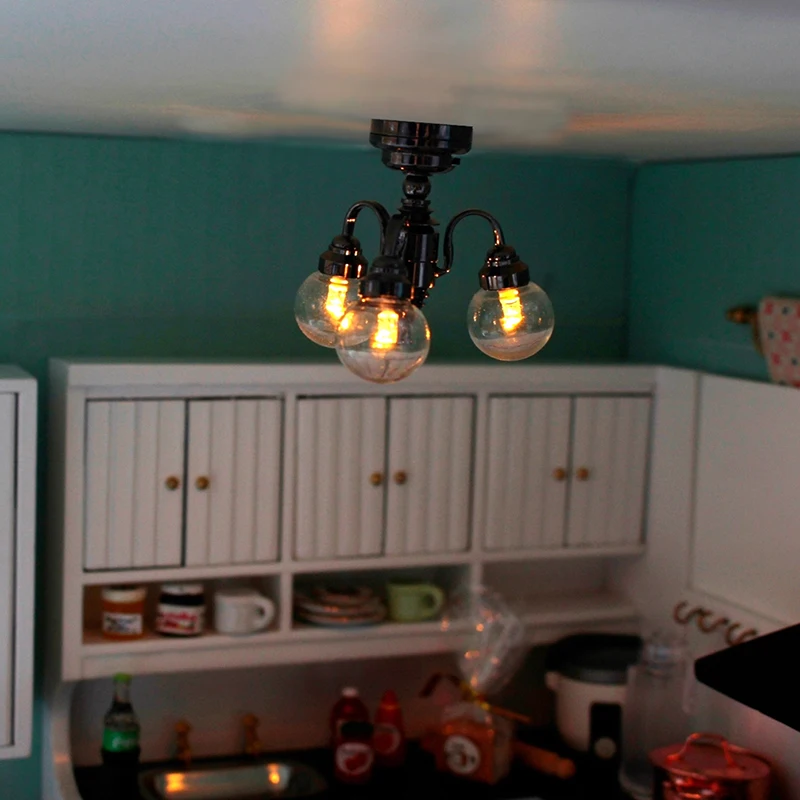 1:12 ドールハウスミニ 3 アーム天井ランプシャンデリア LED ランプウォールライト装飾おもちゃ