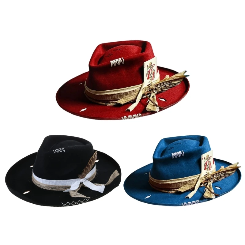 

Distressed Woven Belt Hat Formal Hat Stage Show Hat Headwear Masquerades Party Gentleman Hat Carnivals Props Hat Headpie