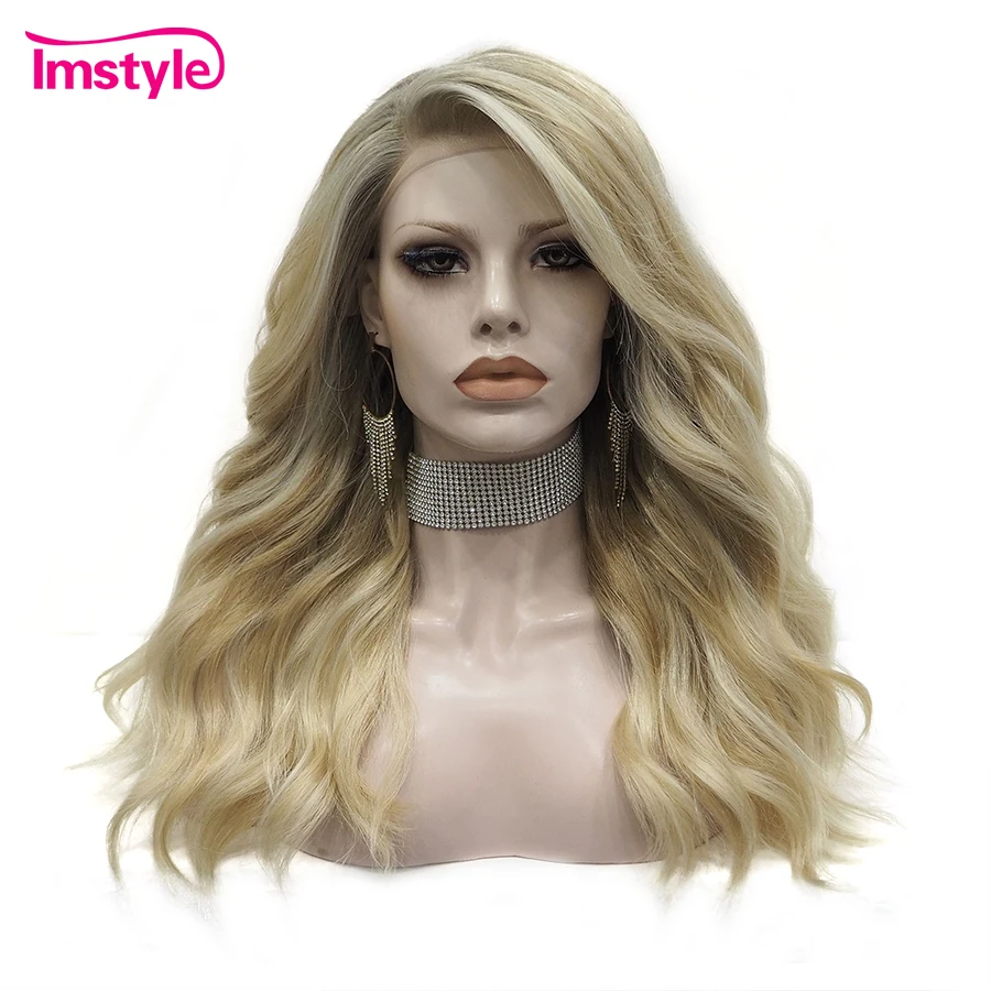 Imstyle Blonde Wig Synthetic Lace Front Wig Natural Wavy Wigs For Women Dark Root Heat Resistant Fiber Daily Wig