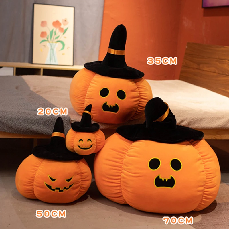 Wearing Hat Pumpkin Demon Doll Stuffed PP Cotton Halloween Plush Toy Funny Soft Halloween Pumpkin Throw Pillow Home Decoration