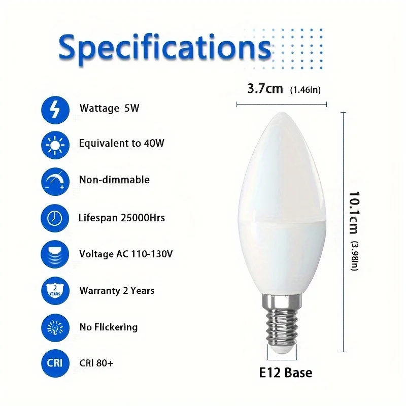 12Pcs/24Pcs LED light bulbs C37 bombillas 5W E12 Bulb Base lampara led Candle bulb Can be used for home and business