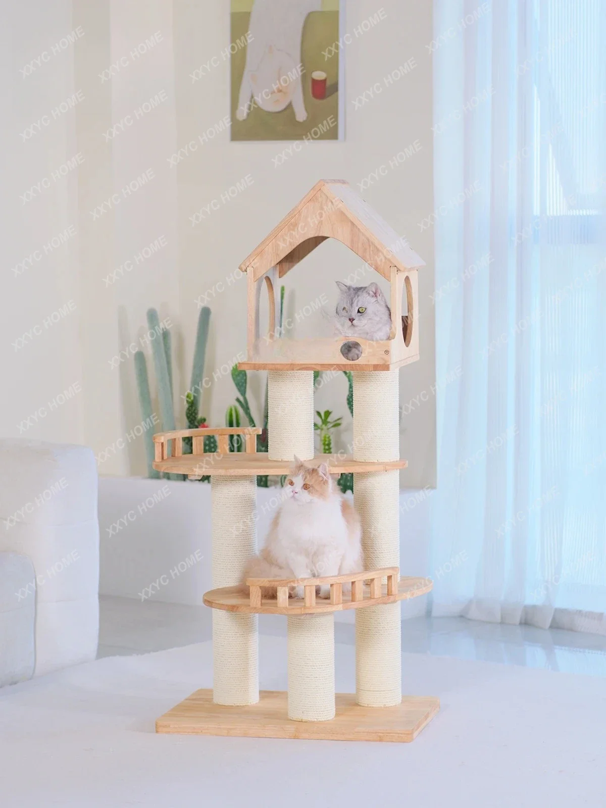 Solid Wood Cat Climbing Frame Villa Four Seasons Cat Tree Scratch Board Pet Toy Cat Scratch Trees