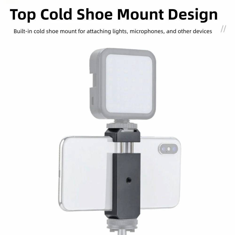 Universal Phone Tripod Mount 1/4'' Screw Hole Spring Clamp Smartphone Holder Cold Shoe Slot Adjustable Phone Clip Vlog