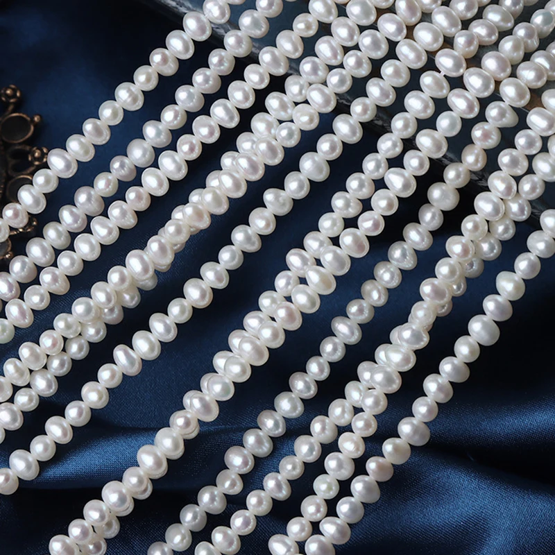 Nucleus-free 4mm horizontal beads, 39cm strong light natural freshwater pearl loose beads, semi-finished product, bare beads.