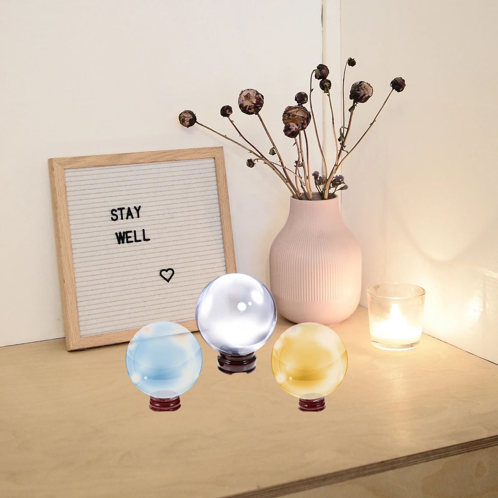 

24 Pcs Wooden Base Sphere Holders Stands Crystal Ball Retro Decor Ornament Spherical Crystals