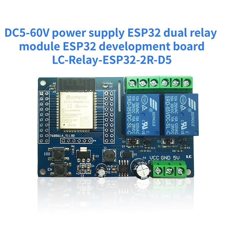Módulo de relé duplo wifi bt ESP32-WROOM placa de desenvolvimento DC5-60V fonte de alimentação para casa inteligente kits de módulos eletrônicos para