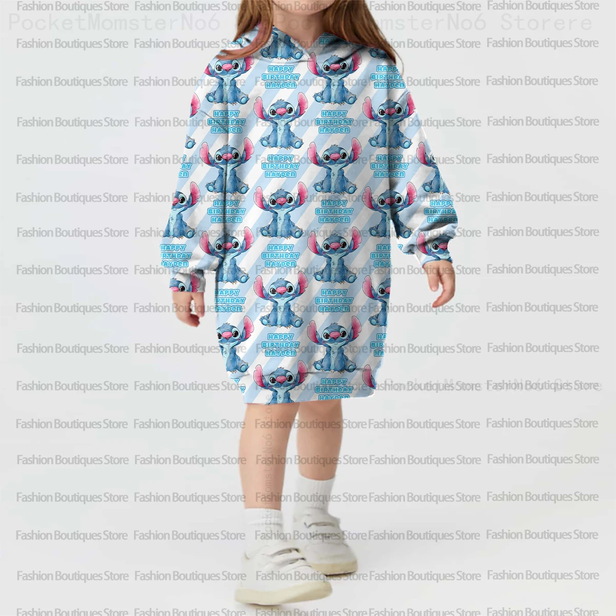 

New Stitch cute Disney children's hoodie dress for baby girls, sweatshirt, fall/winter 2025 birthday travel long-sleeved hoodie.