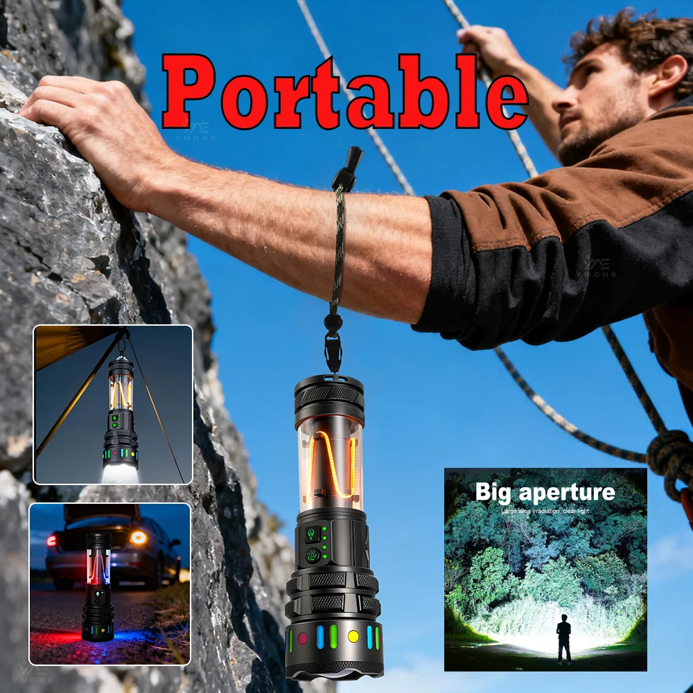 

Camping Lantern LED Flashlight USB Rechargeable 18650 Tactical Flashlight Mood Light Zoomable EDC Torch Waterproof Outdoor Torch