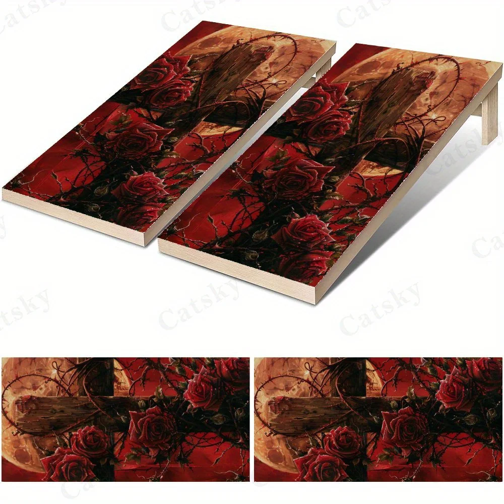 Gothic Cross,Bloody Rose Art,Dark Moon,High Value! 2D Flat Vinyl Sandboard Stickers - Bubble-Free, Easy Application, Waterproof,