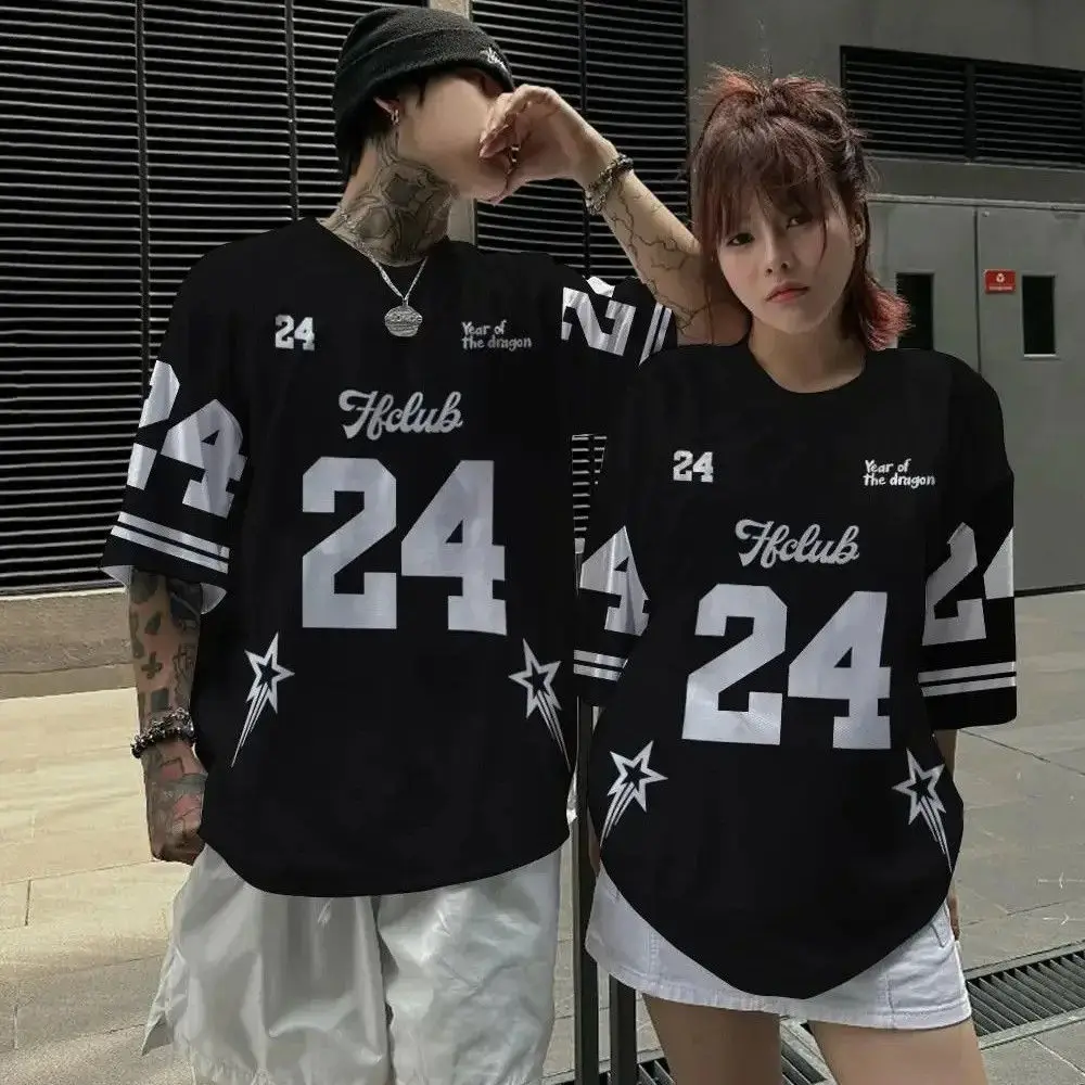 

Number Letter Printed Jersey T-Shirt Fan Culture Shirt Men's T-Shirt Street Short Sleeved High Street Hip Hop Oversize T Shirt