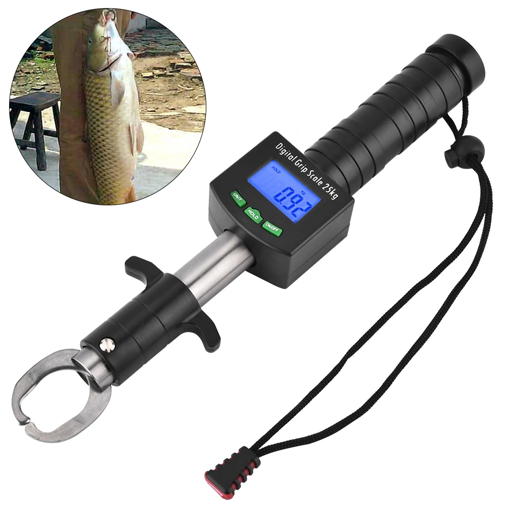 3 in 1 Digital Fish Grip Scale 25kg/55lb Fish Lip  Grabber with 1M Tape Measure Digital Fish Grip Scale Fish Grip Scale