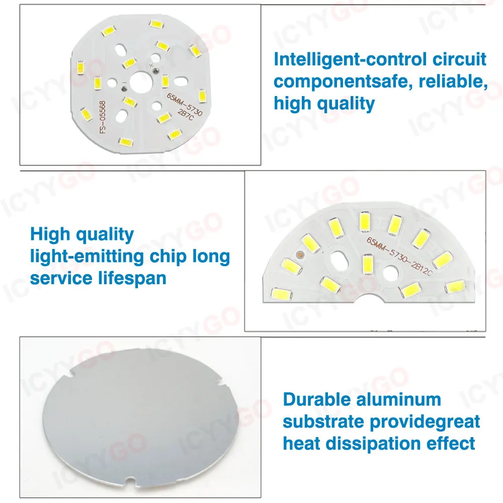 Imagem -06 - Diodo Emissor de Led Smd 7w 9w 12w 5730 2123v 27-29v 3639v Painel de Lâmpada de Destaque Placa de Luz Branca Quente 65 mm