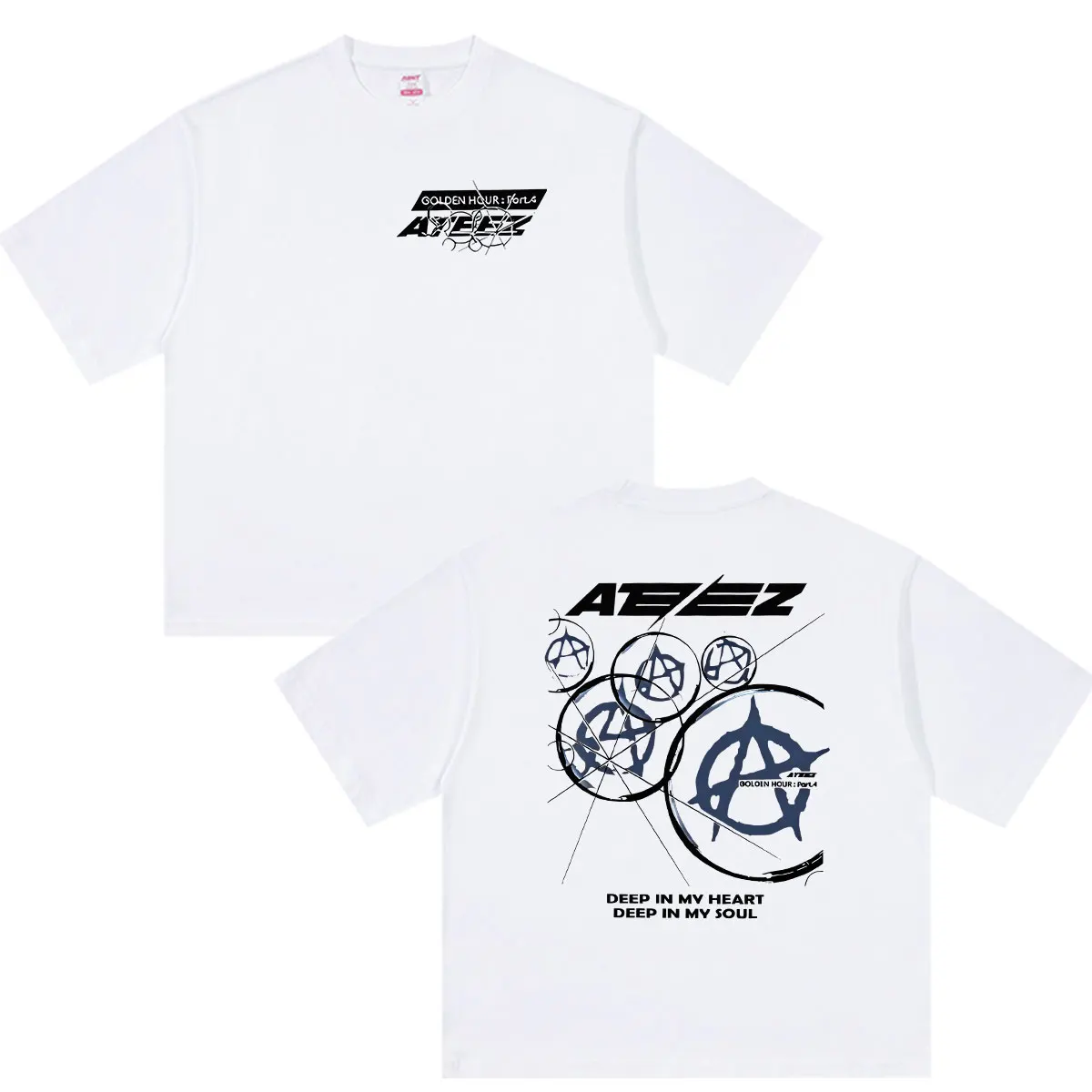 Ateez Golden Hour Part 4 World Tour 2026 T Shirt Deep in My Heart Deep in My Soul T-shirts Men's Kpop Hip Hop Short Sleeve Tees