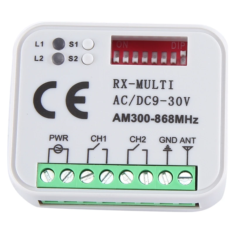 FULL-Universal RX Multi Frequency 300-868Mhz Receiver 2CH 12V 24V Relay Module Garage Door Remote Control 433.92Mhz 868Mhz