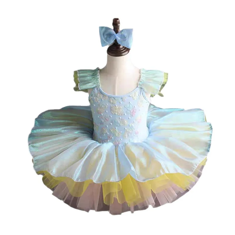 Gepofte gaasrok Kinderballetvoorstellingkostuum Schattig meisje prinsesrok Prestatiekostuum