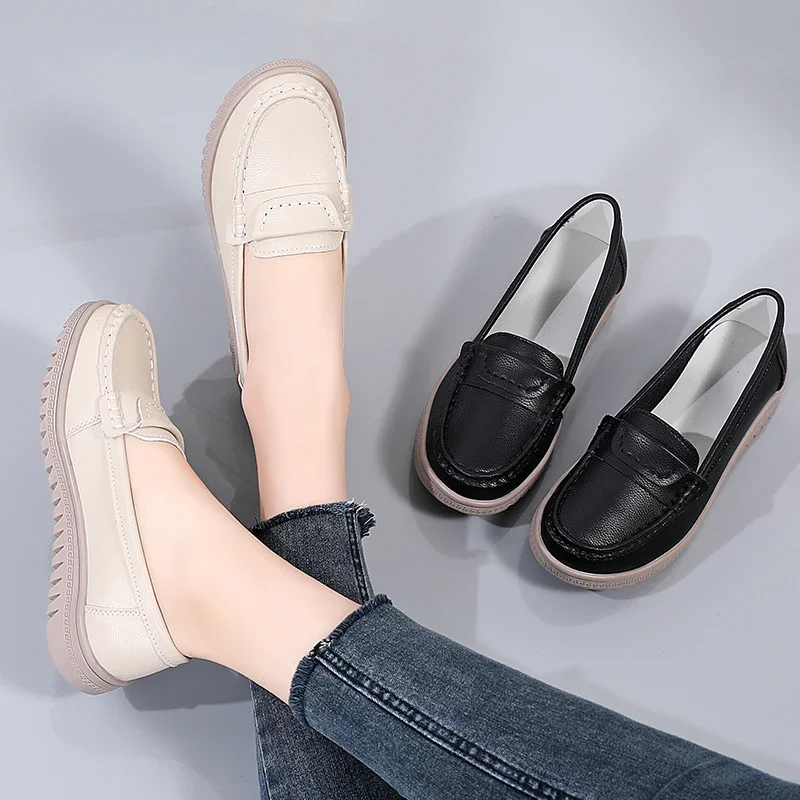 Slip-on Loafers Ladies Moccasins Sneakers Flat Shoes Zapatos Mujer Big42 Leather Flat Shoes for Women Elegant Comfortable Casual