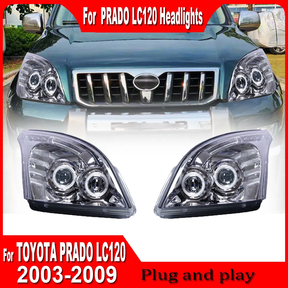 

2 шт. автомобильная фара для Toyota Prado 2003 2004-2009 Prado фара DRL указатель поворота дальнего света аксессуары для линз проектора