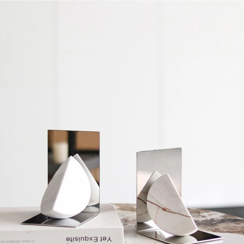 Luxury Geometric Marble Bookends Modern Bookcase Decor for Study Elegant Desk Shelf Organizer Office Decorative Accessory