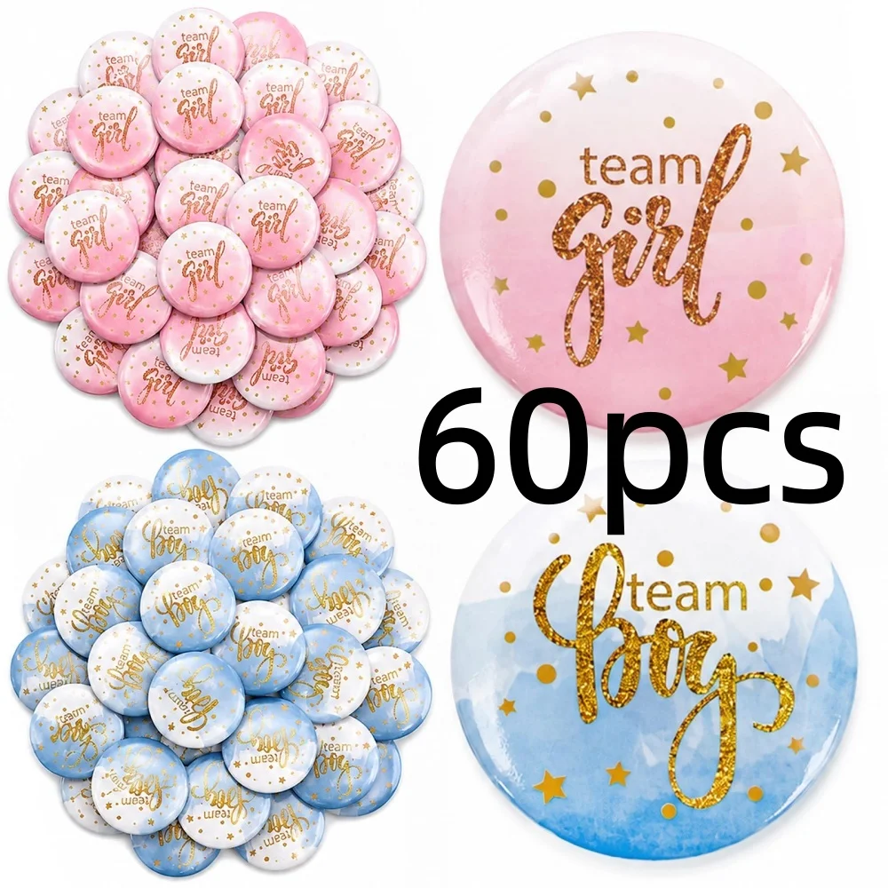60Pcs Gender Reveal Pins Button Pin for Baby Shower PartyTeam Gender Reveal Button Badges for Party Game Supplies
