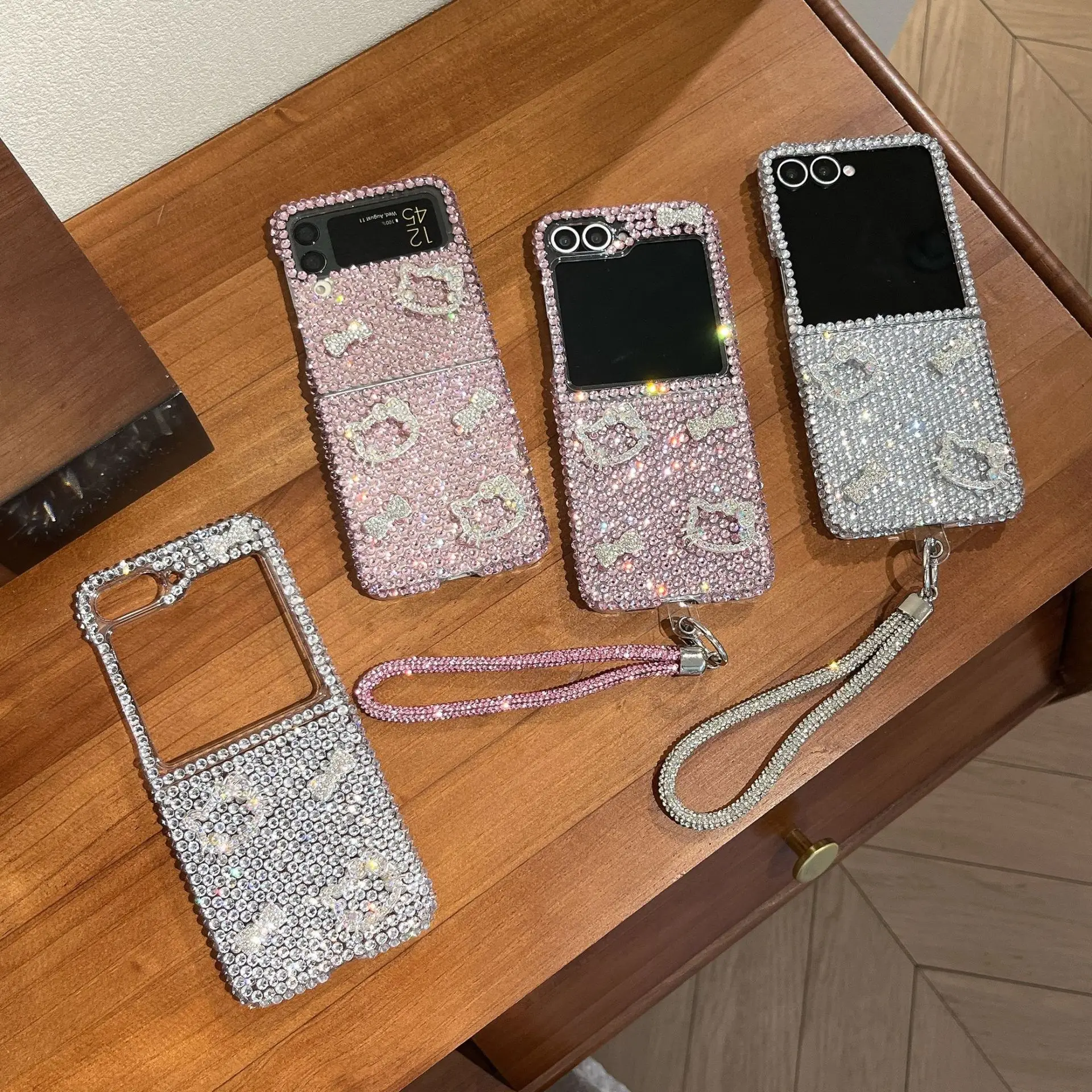 Sparkling Diamond Bow Cat for Samsung Galaxy Z Flip 8 7 6 5 Protective Back Cover for ZFlip8 ZFlip6 ZFlip7 Case Shell