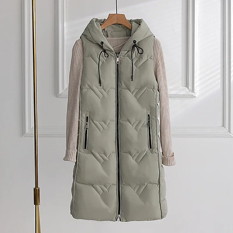 

Women Autumn Winter Hooded Sleeveless Windproof Long Vest Coat Outwear Puffer Jacket Cotton Padded Parkas Waistcoat Puffer