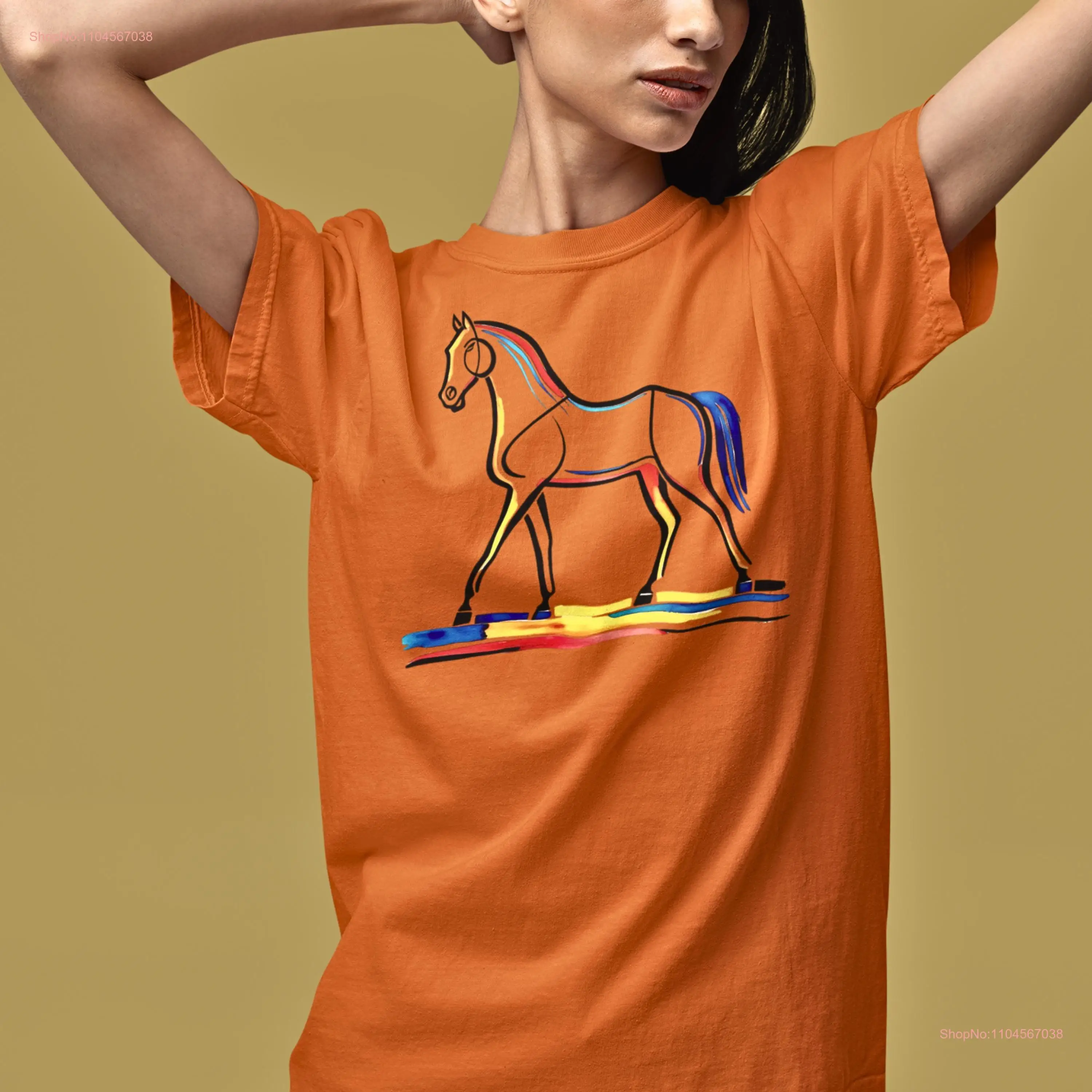 Horse Line Drawing Equestrian T Shirt Animal Lover Vintage Style Equine Art Garment Dyed long or short sleeves