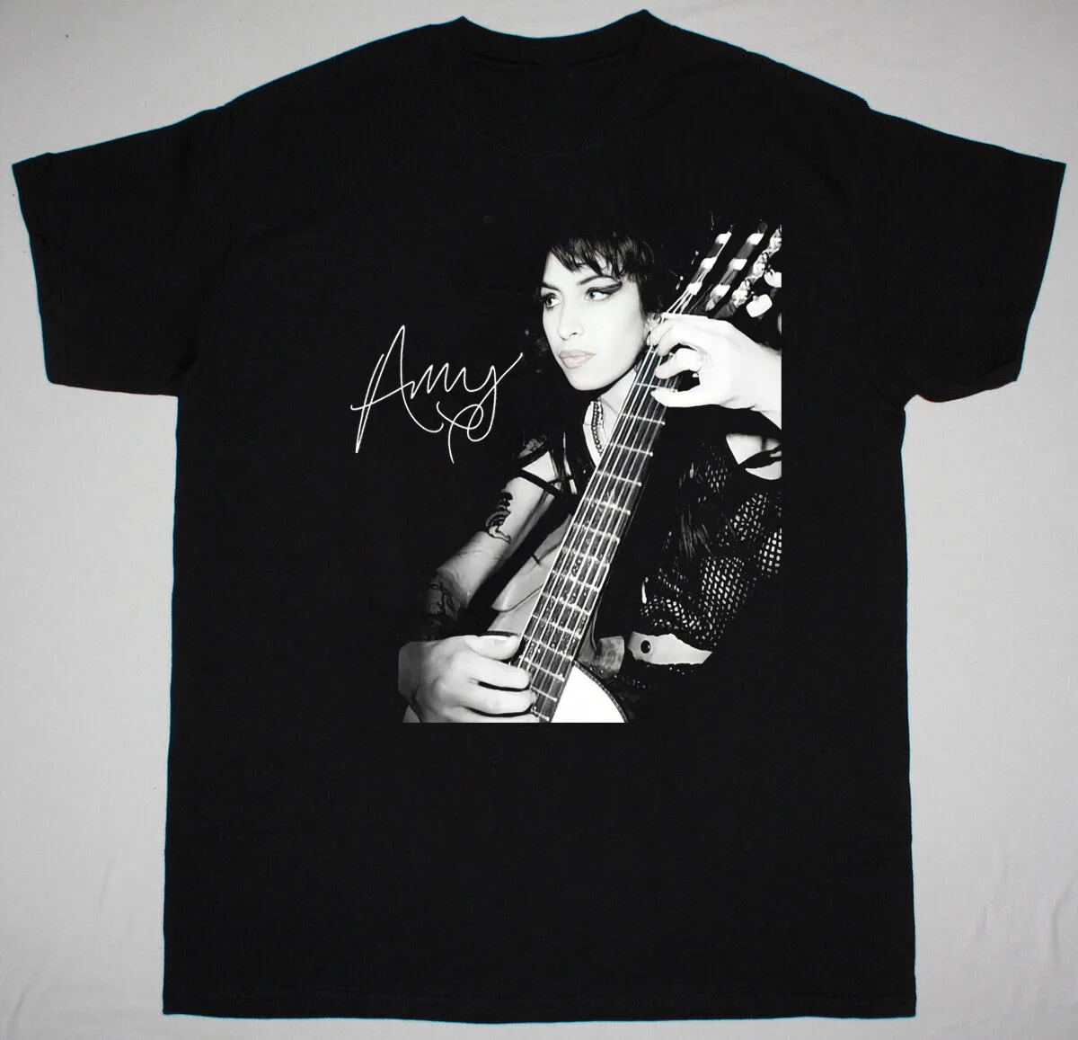 AMY WINEHOUSE Signature Short Sleeve Cotton Black Shirt Size S-5XL-Free Shipping