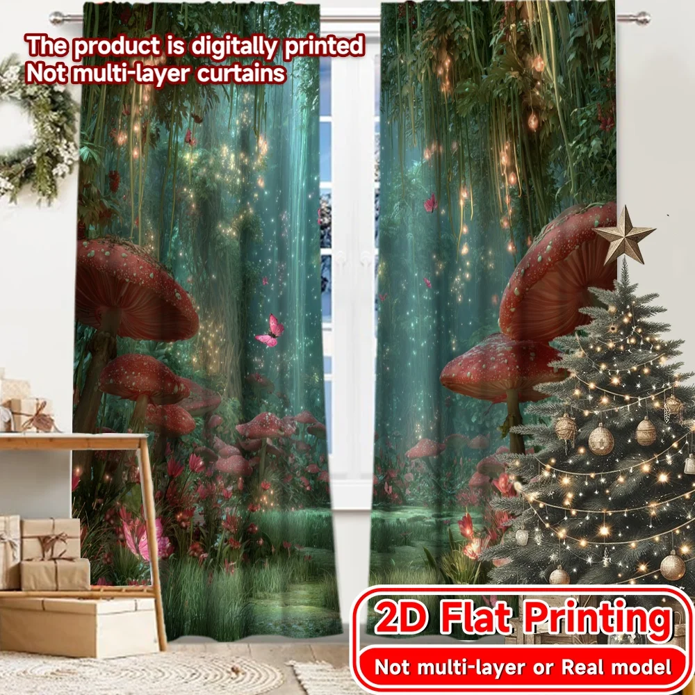 2D Flat Printing,2pcs Enchanted Glade Modern Curtains Roller Blinds Fabric Curtains Versatile All Decorative for Living Room,