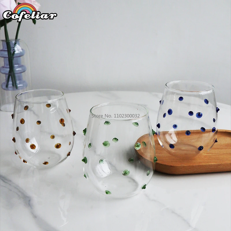 Creative Irregular Dots Glass Design Mug Featured Mugs Tactile Wave Dots Milk Mugs  Decor Glass Cup Coffee Mug Cute Tumbler