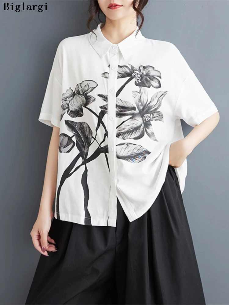 

Oversized Summer Flower Floral Print Shirts Tops Women Short Sleeve Casual Loose Ladies Cropped Blouses Fashion Woman Shirt Tops