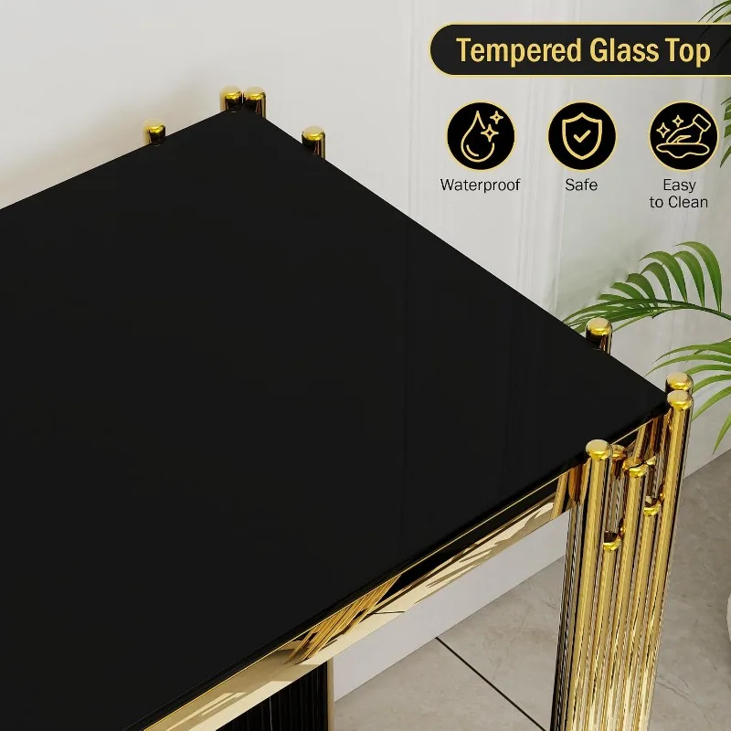 Gold Console Table with Tempered Glass for Entryway Living Room, Modern Luxury Stainless Steel Sofa Side Table Narrow Porch view 3