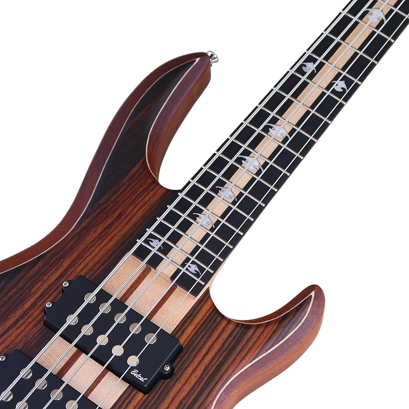 Active Electric Bass Guitar 5 String Neck Through 43 Inch Solid Ashwood Body Maple Neck Red Brown Natural Color High Quality