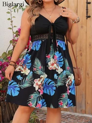 Vestido de verano sin mangas con estampado Floral para mujer, talla grande, encaje de retazos, Sexy, con volantes, espalda descubierta