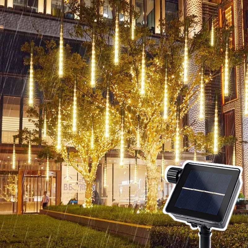 Outdoors 8 Tube Solar LED Meteor Shower Light 30/50cm Falling Raindrop for Holiday Yard Fairy String Light Christmas Decoration