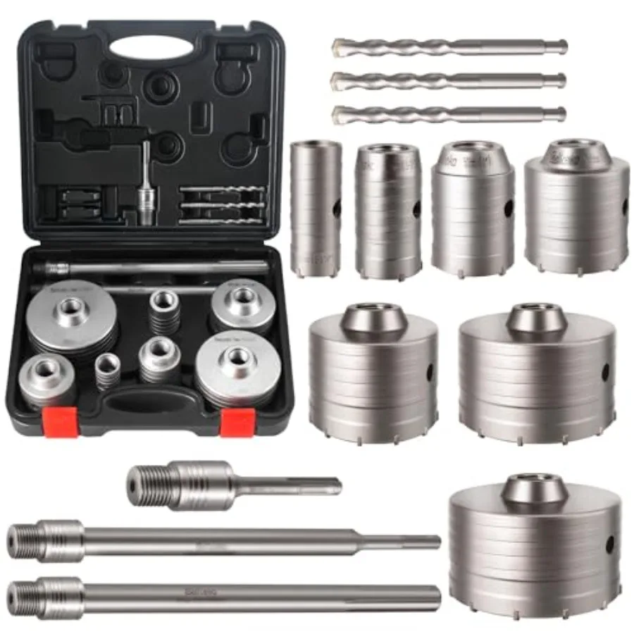 

Concrete Hole Saw Kit with Upgraded SDS Plus and Max Shank, Kit Size 30 40 50 65 80 100 110 MM, Concrete Hole Saw Set for Concr
