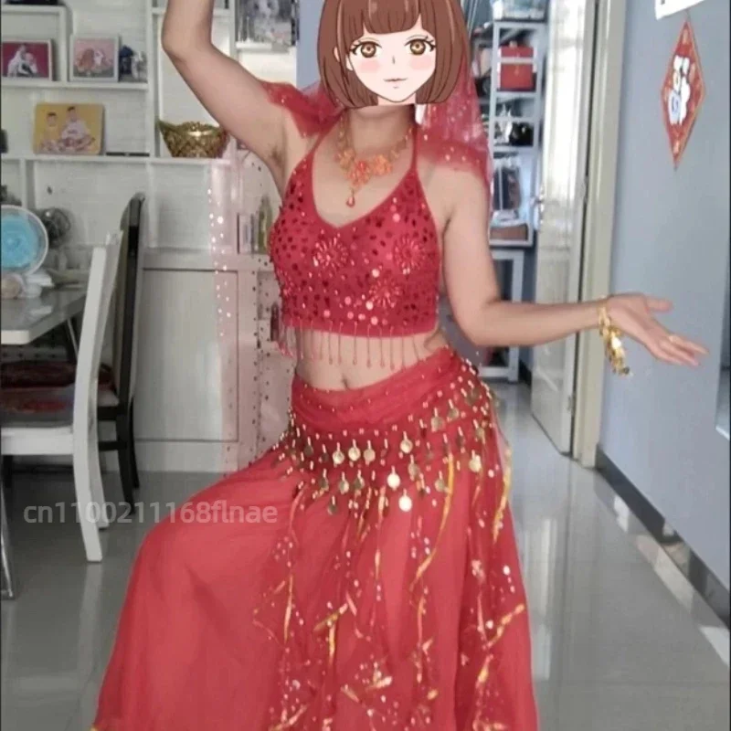 

Belly Dance Costume Set For Women Sequin Shiny Oriental Dance Outfit Adult Indian Arabic Performance Practice Dress Set