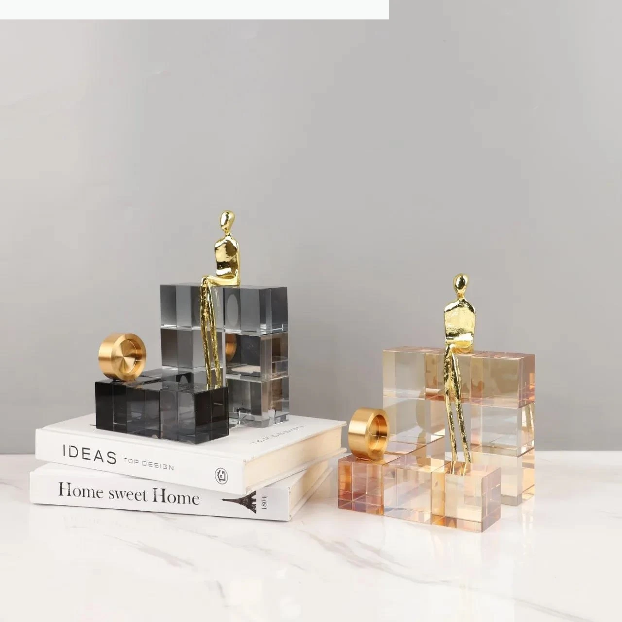 Glass Geometric Stair Ornament Metal Art Sculpture Metal Decorative Figurines Home Decoration Accessories