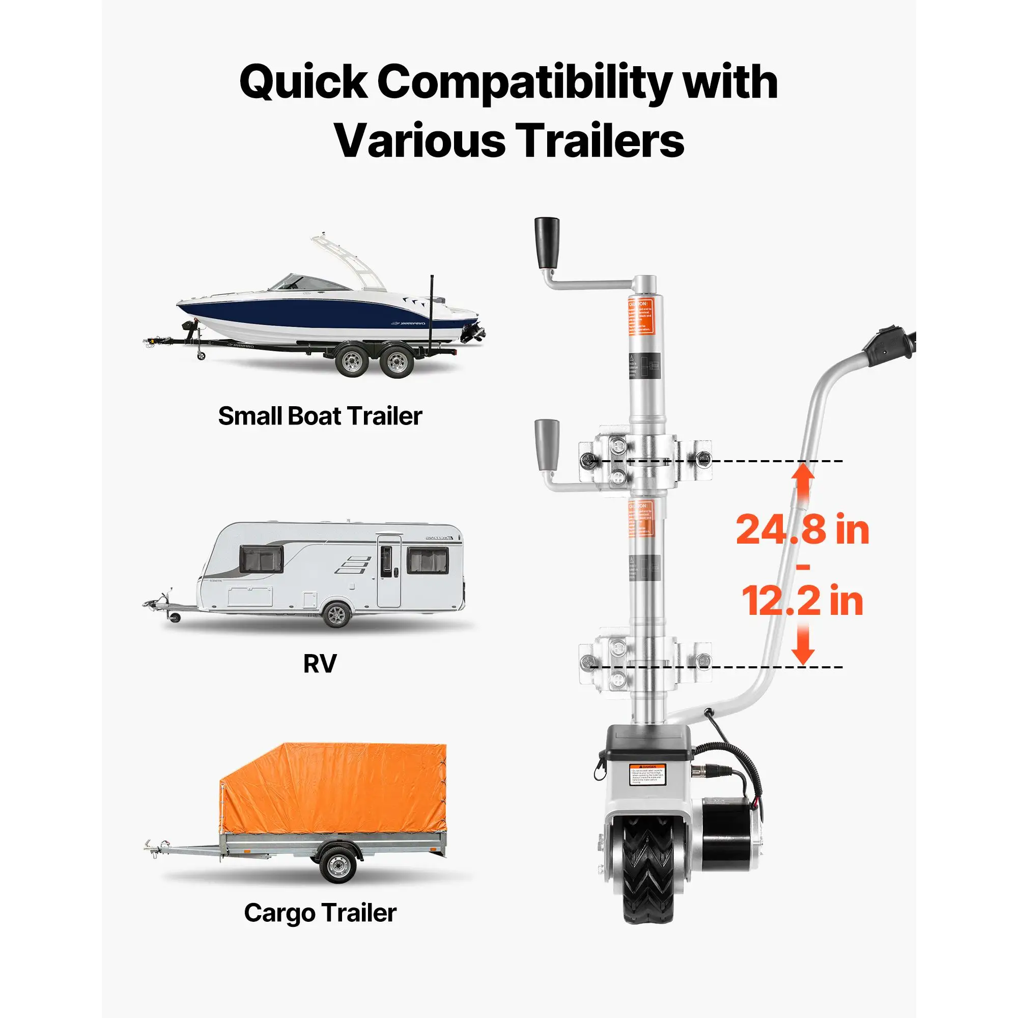 Electric Trailer Dolly, 5500 lbs Towing Capacity, 380W 12V Motorized Wheel with 23 ft/min for moving , 12.2-24.8 in Adjustable Clamp Height & 8 in Rubber Tire, For moving for caravan Boat