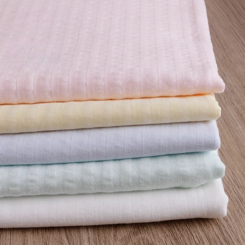 

Summer lightweight and cool jacquard knitted fabric for newborn babies. Baby all-cotton breathable vertical stripe jacquard fabr