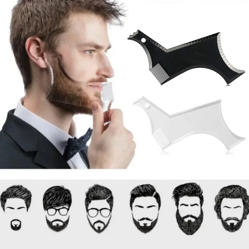2Pcs Men Beard Shaping Template Styling Comb Set Perfect Line Up Stencil Neckline Shaving Guide Moustache Edge Tool